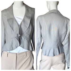 Inc International Concepts Grey Linen Ruffled Peplum Cropped Jacket Size S NWT